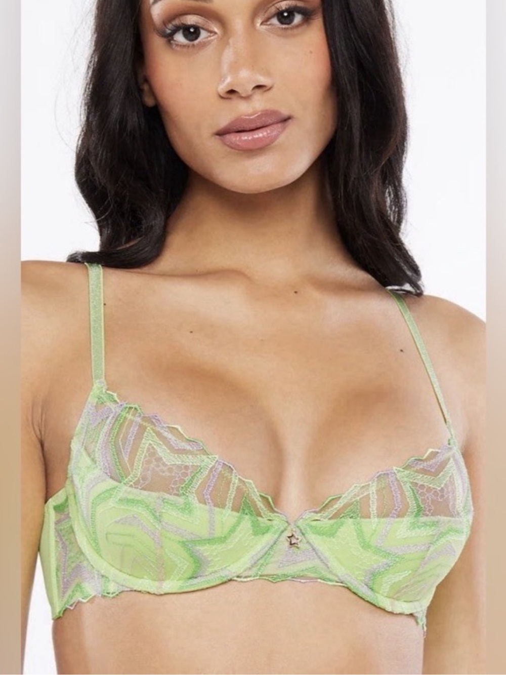 NWT Savage X Fenty Shining Star Embroidered Half Cup Plunge Bra 38D